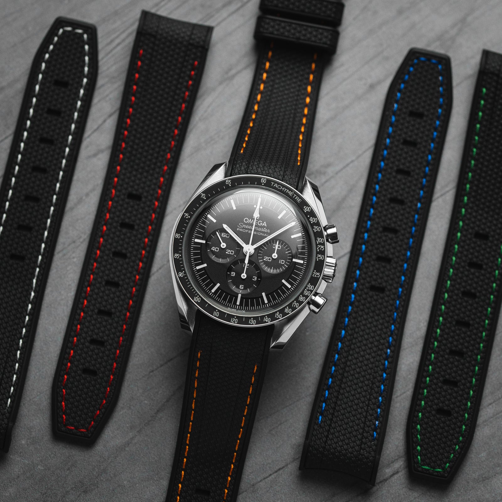 Textured Curved End Rubber Watch Strap - Brown with White Stitch (2405)