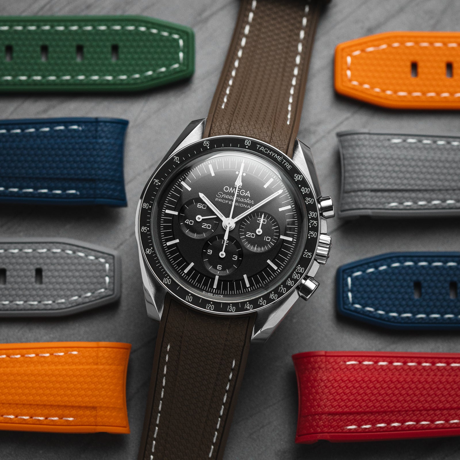 Textured Curved End Rubber Wacth Band for Seiko Alpinist - Grey with White Stitch (2405)