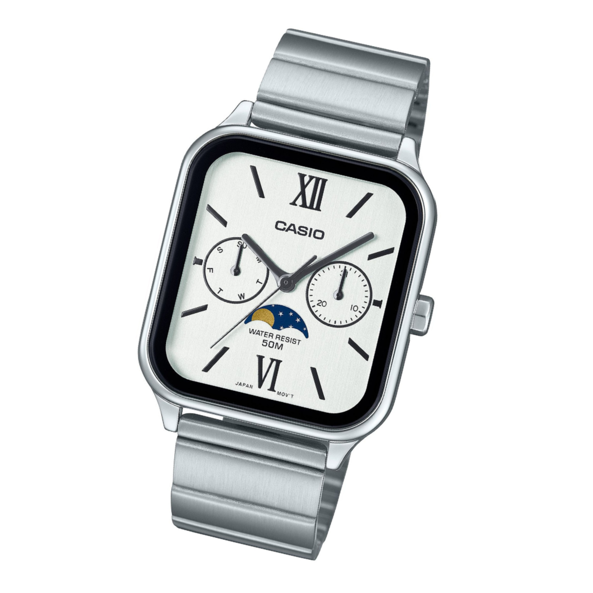 Casio Standard Moon Phase Rectangle | MTP-M305D-7A2 White Dial
