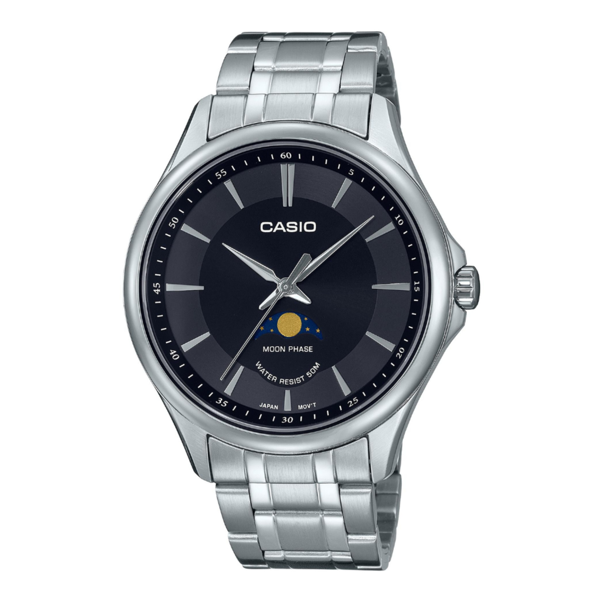 Casio General Moon Phase Round | MTP-M100D-1A Black Dial Watch