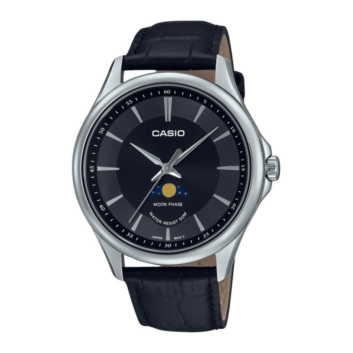 Casio Standard Analog Moon Phase Leather Strap MTP-M100L-1A Men's Watch