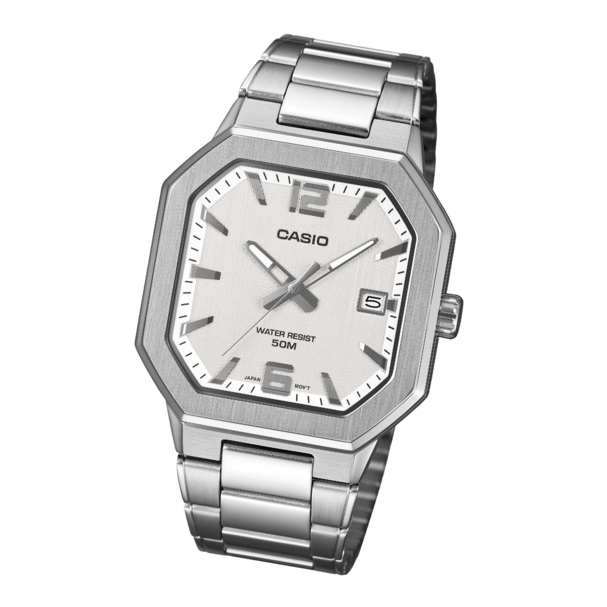 Casio Men's MTP-B195D-7A | Sharp Hexagon Stainless Steel