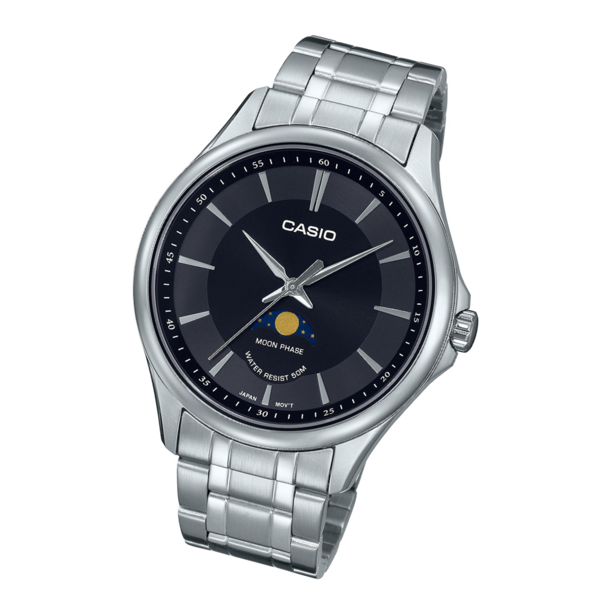 Casio General Moon Phase Round | MTP-M100D-1A Black Dial Watch