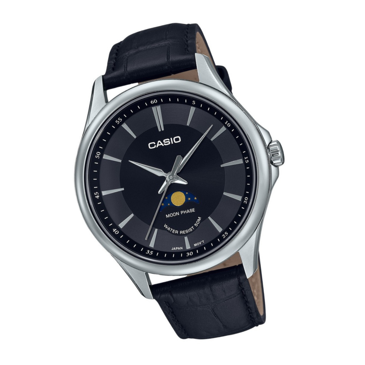 Casio Standard Analog Moon Phase Leather Strap MTP-M100L-1A Men's Watch