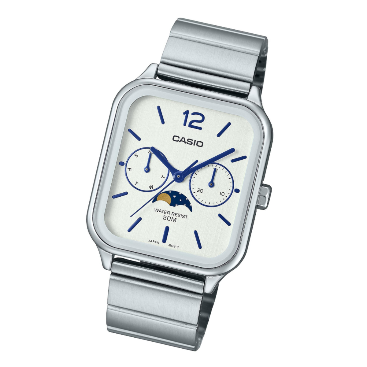 Casio Standard Moon Phase Rectangle | MTP-M305D-7A White Dial