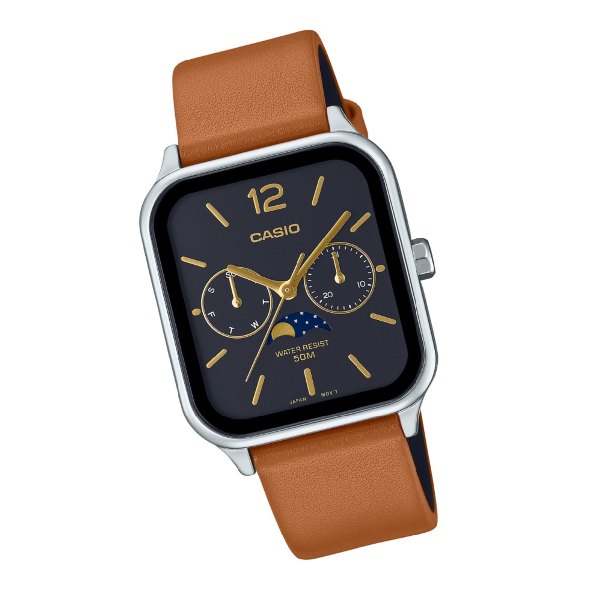 Casio Standard Moon Phase Rectangle | MTP-M305L-1A Black Dial