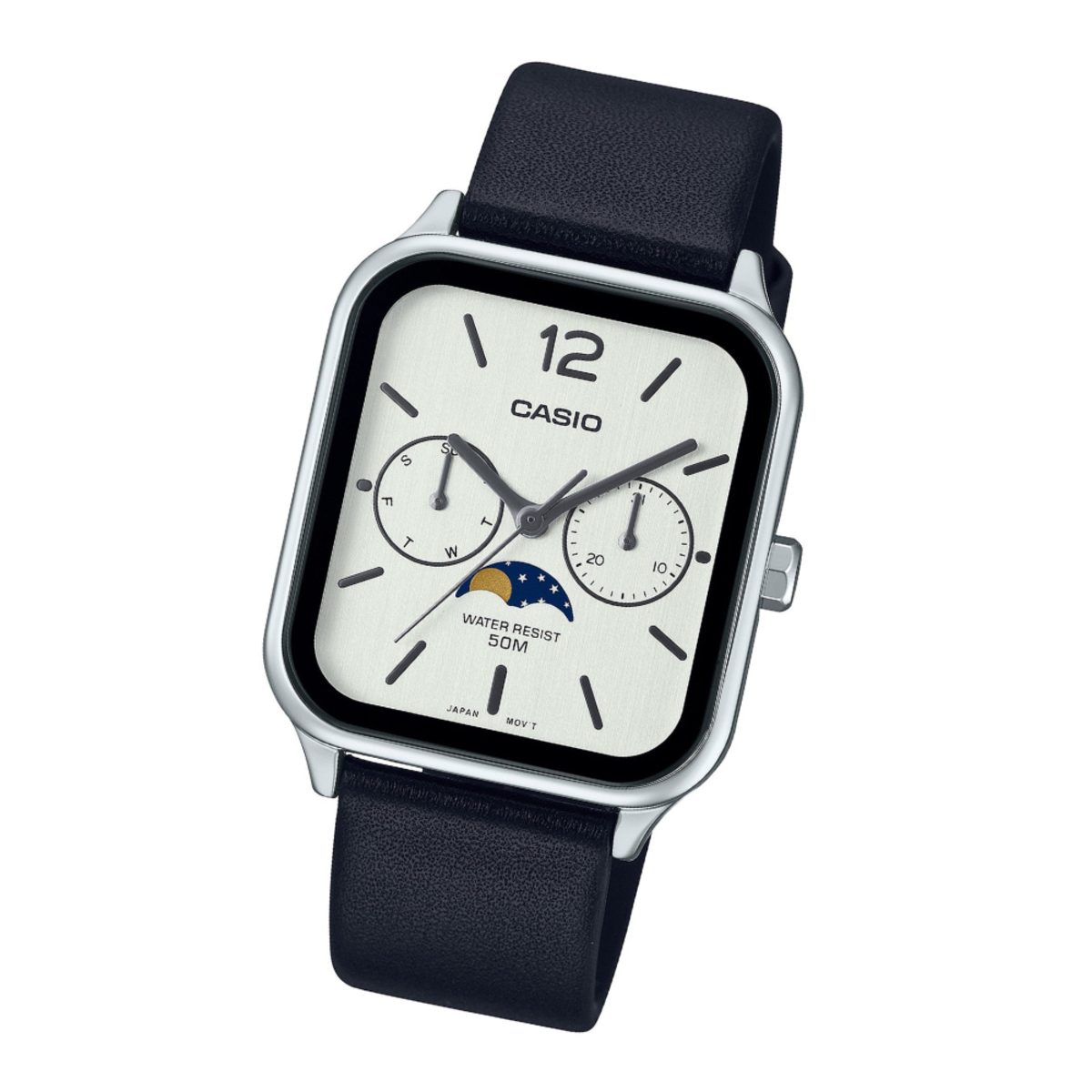 Casio General Moon Phase Rectangle | MTP-M305L-7A White Dial