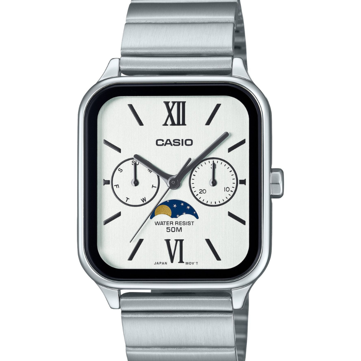 Casio Standard Moon Phase Rectangle | MTP-M305D-7A2 White Dial