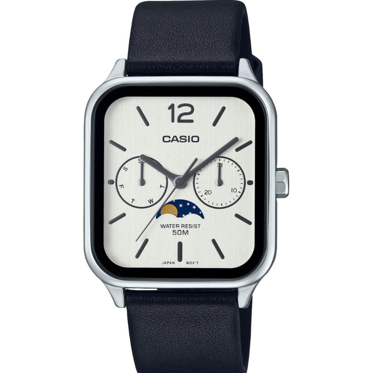 Casio General Moon Phase Rectangle | MTP-M305L-7A White Dial