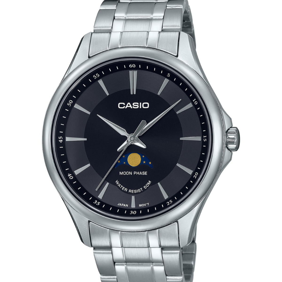 Casio General Moon Phase Round | MTP-M100D-1A Black Dial Watch