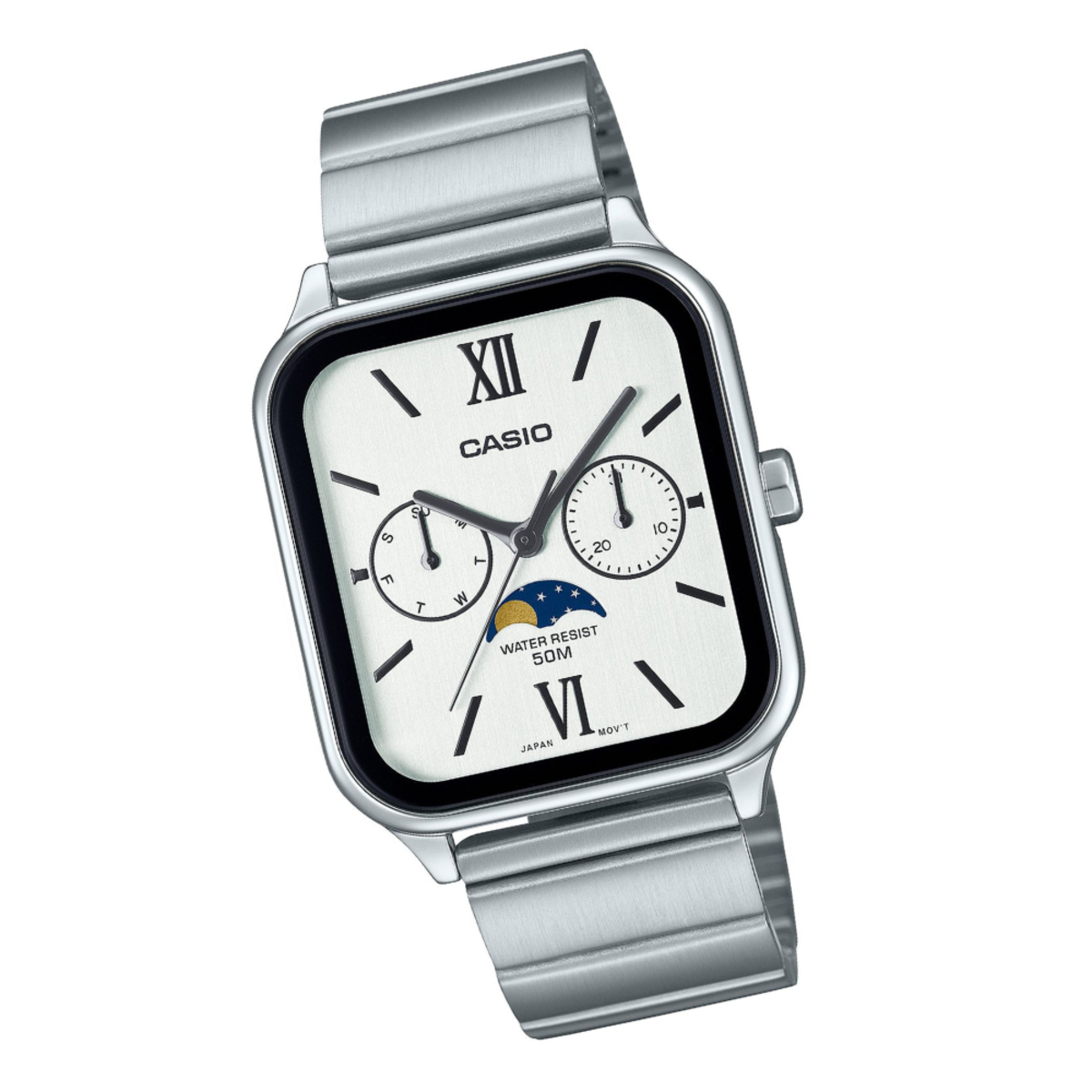 Casio Standard Moon Phase Rectangle | MTP-M305D-7A2 White Dial