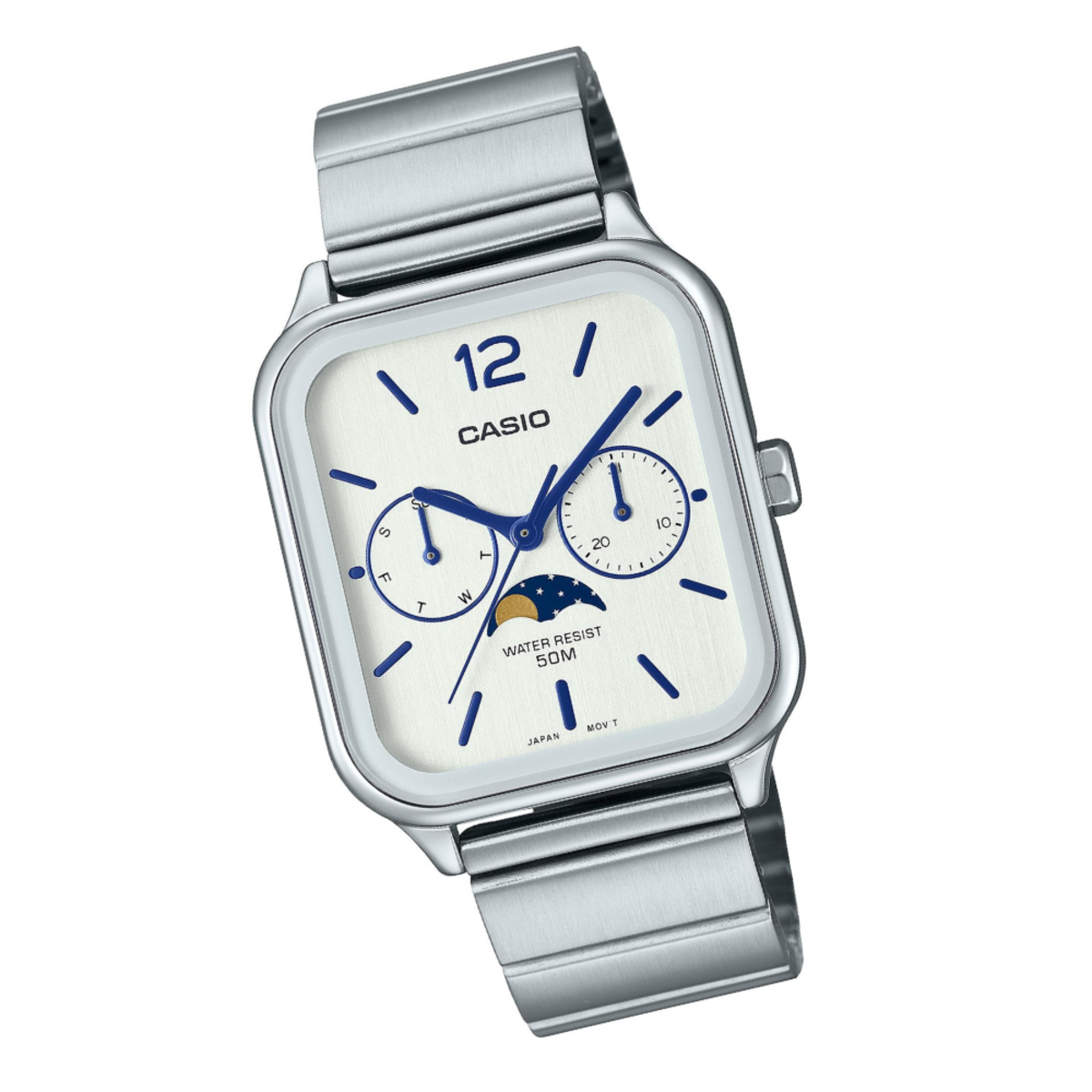 Casio Standard Moon Phase Rectangle | MTP-M305D-7A White Dial