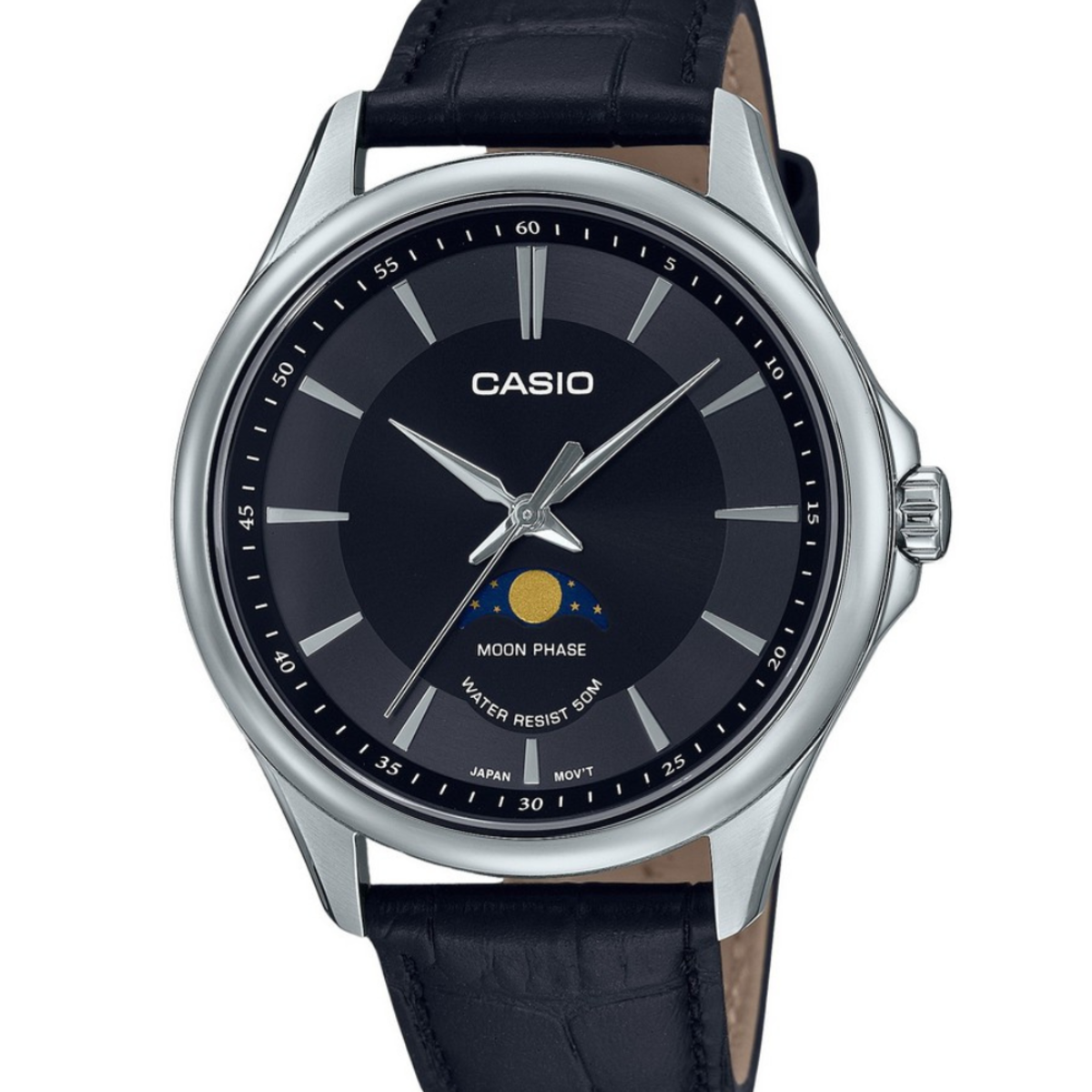 Casio Standard Analog Moon Phase Leather Strap MTP-M100L-1A Men's Watch