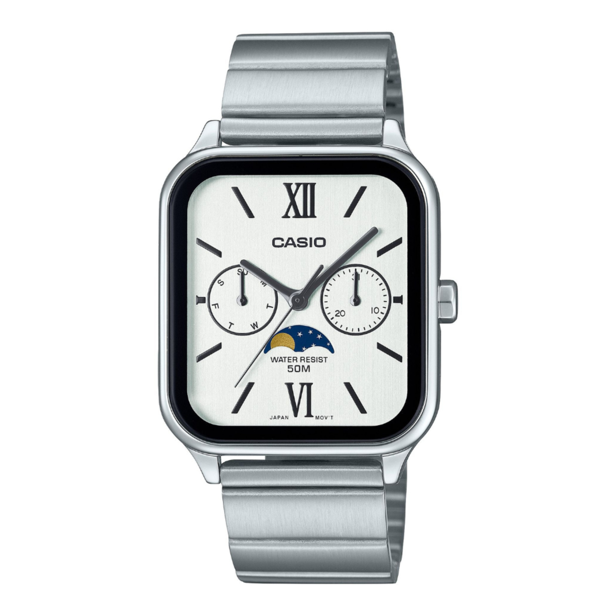 Casio Standard Moon Phase Rectangle | MTP-M305D-7A2 White Dial