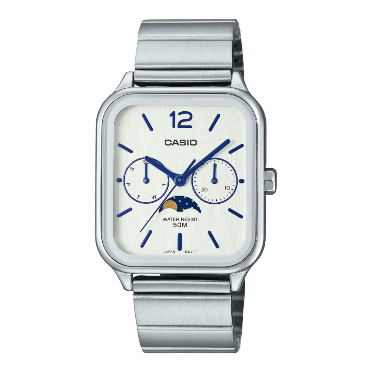 Casio Standard Moon Phase Rectangle | MTP-M305D-7A White Dial