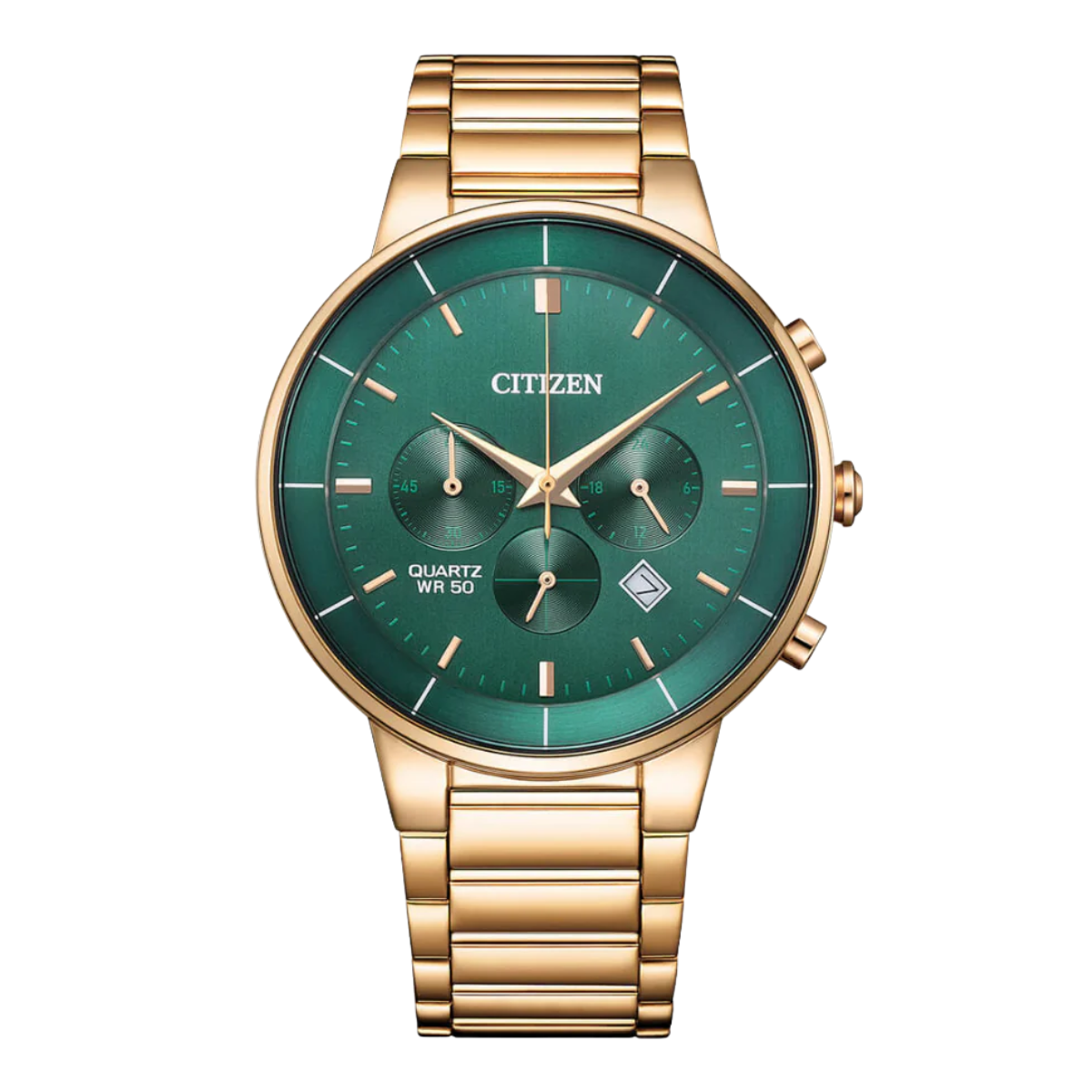 Citizen Quartz Chronograph Green Dial Gold Steel AN8223-54X