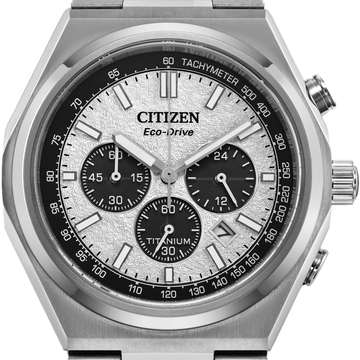 Citizen Forza CA4610-85A CA4610-85 Zenshin Eco-Drive Super Titanium Chronograph Silver Dial Watch