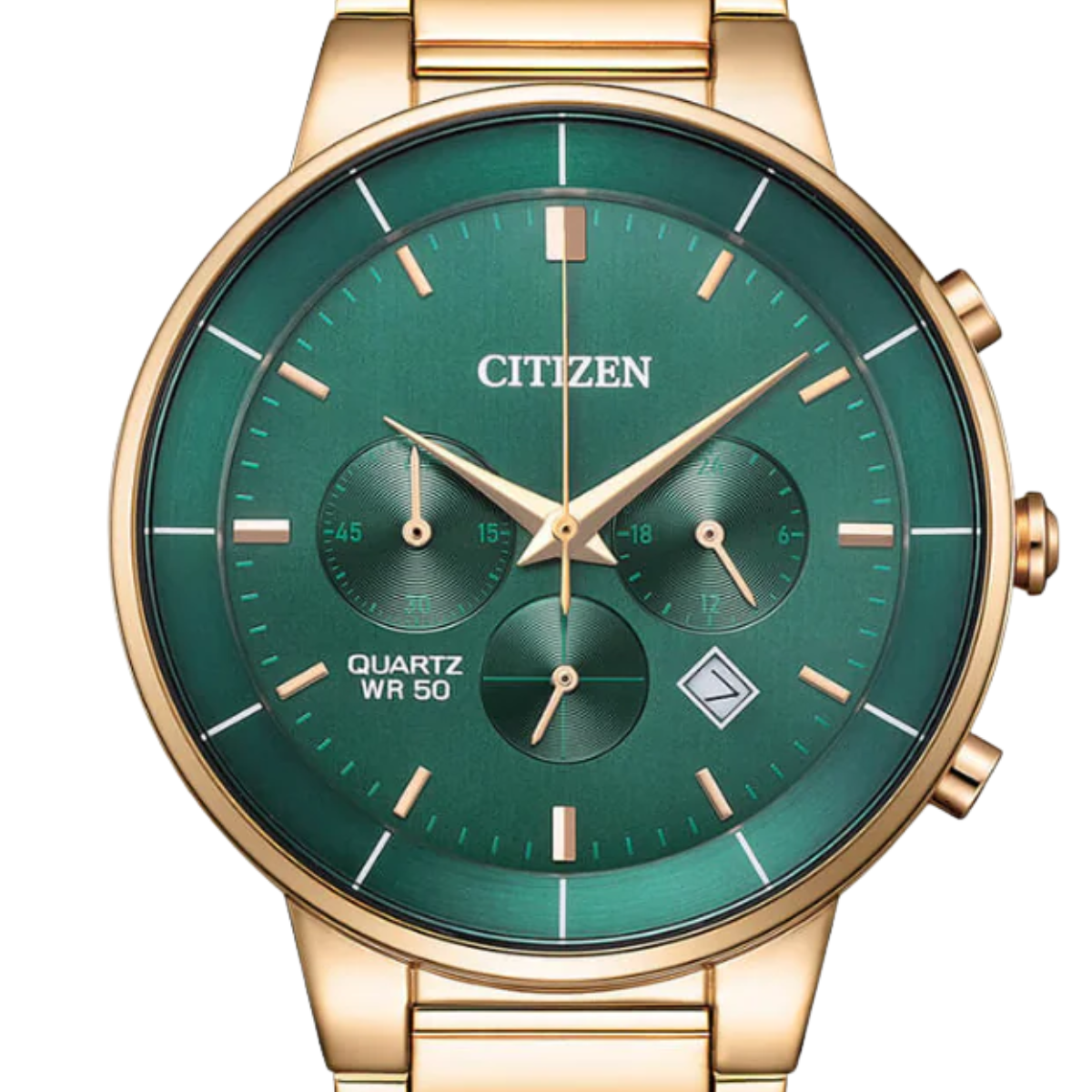Citizen Quartz Chronograph Green Dial Gold Steel AN8223-54X
