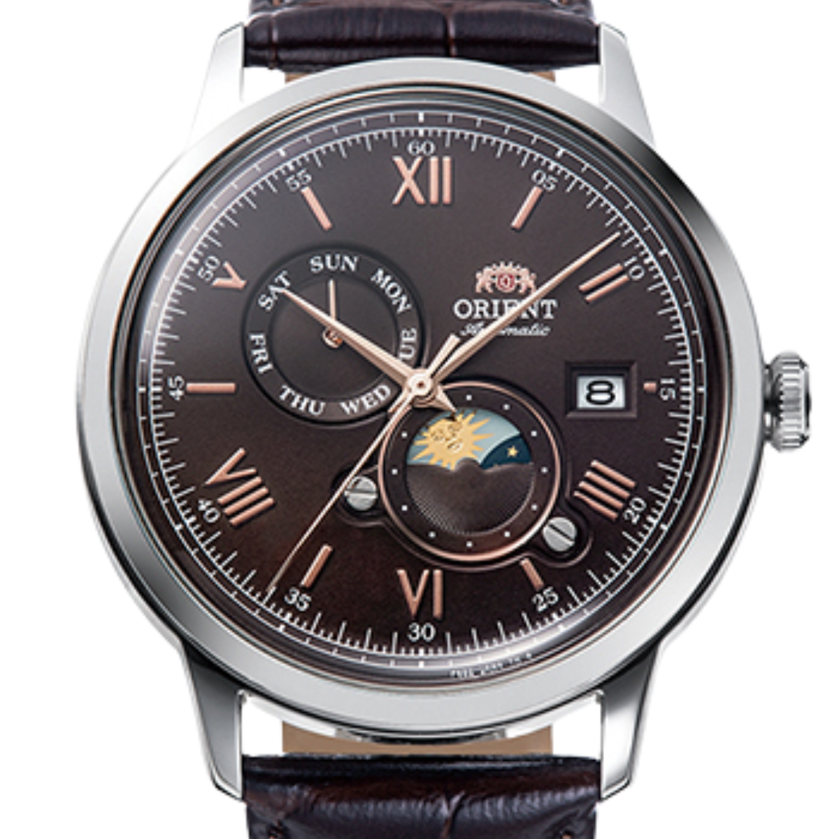 Orient Bambino Sun Moon RA-AK0804Y Classic Automatic Brown Dial Leather Watch