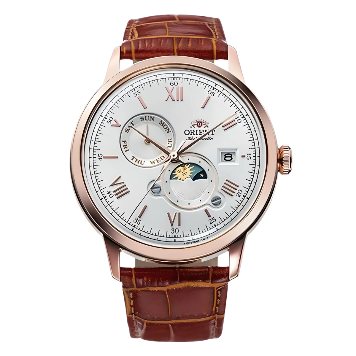 Orient Bambino Version 9 RA-AK0801S Sun Moon Classic White Dial Leather Watch