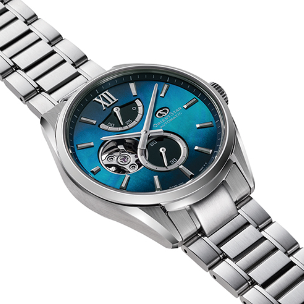 Orient Star M34 F7 Automatic RE-BY0004A Semi Skeleton Mother of Pearl Blue Dial Watch