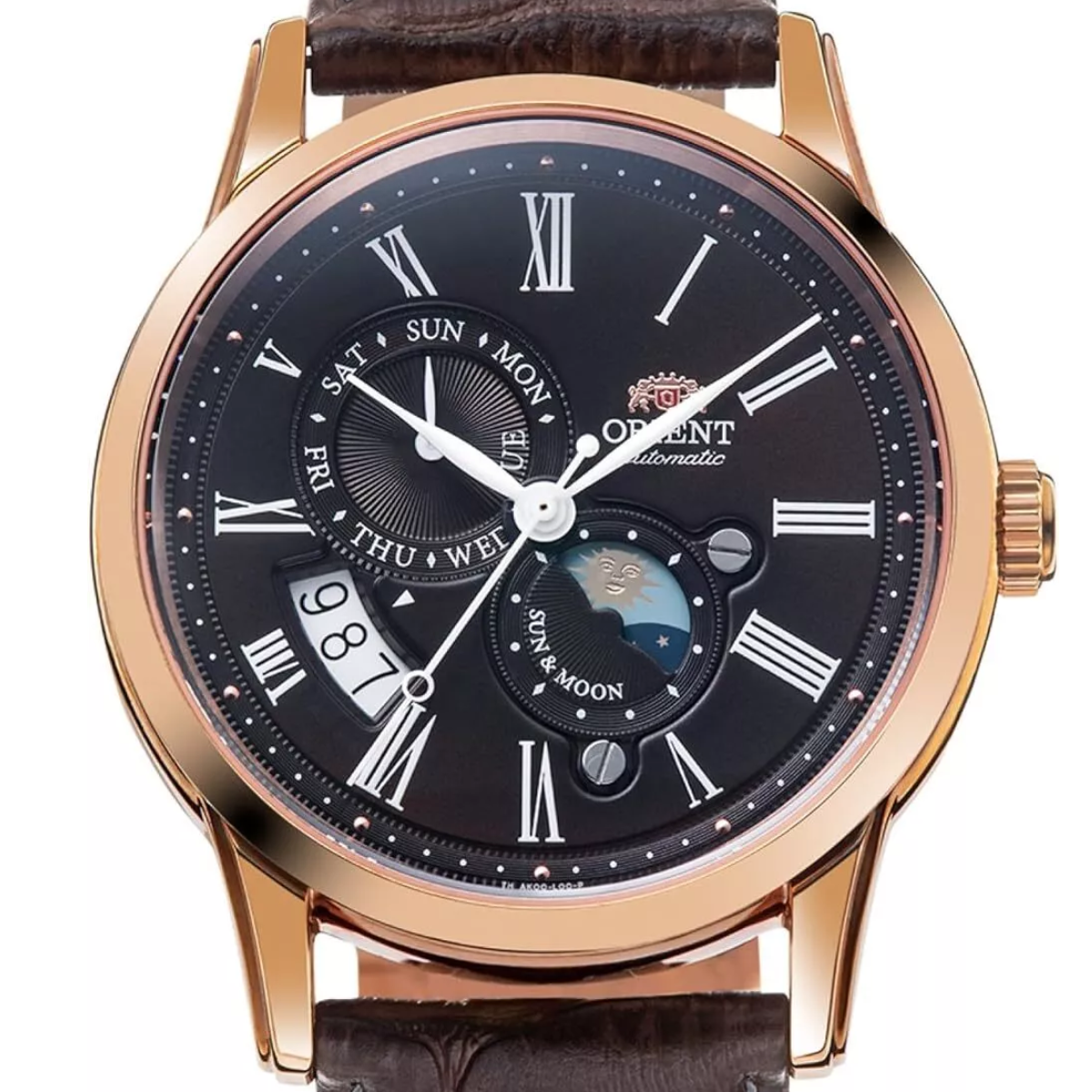Orient Classic Sun & Moon RN-AK0002Y Brown Dial Leather Casual Mens Watch