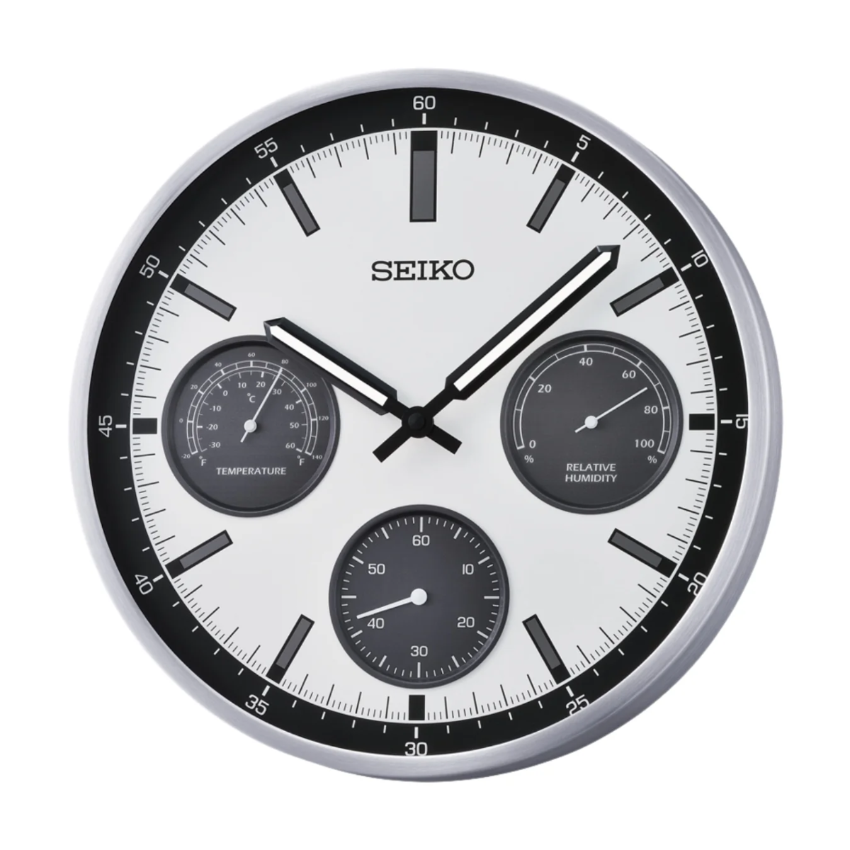 Seiko Chronograph Black White Round Wall Clock QXA823S QXA823SN (Singapore Only)