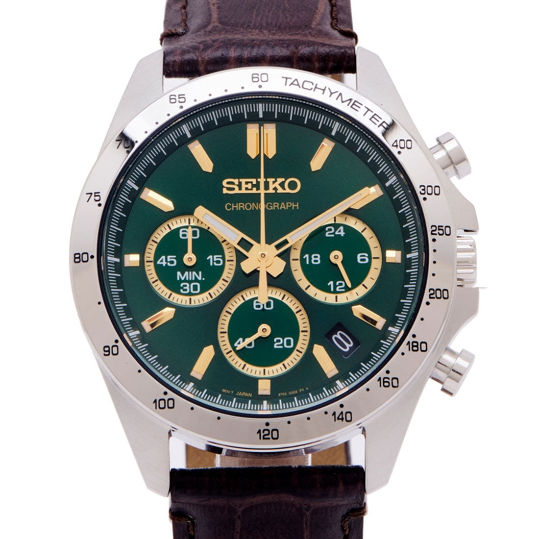 Seiko Spirit SBTR017 Chronograph Green Dial Leather JDM Watch - Skywatches