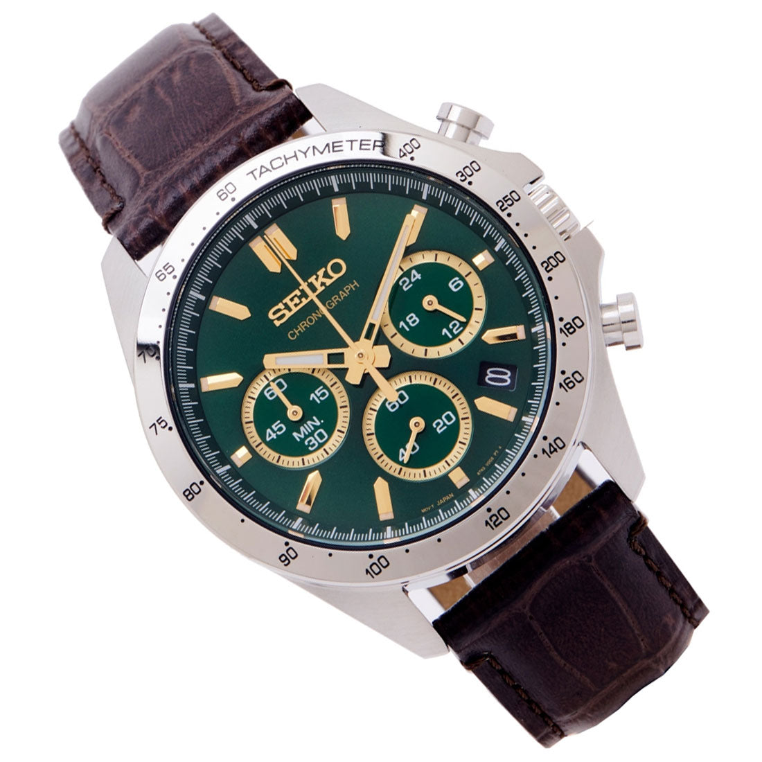 Seiko Spirit SBTR017 Chronograph Green Dial Leather JDM Watch - Skywatches