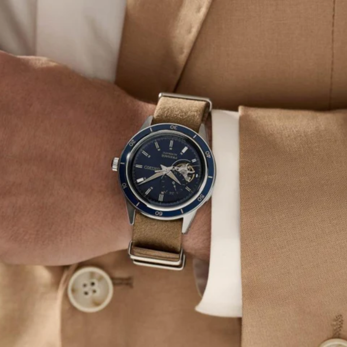 Seiko Presage Style60's SSA453J1 SSA453 Automatic Semi Skeleton Leather Strap Watch