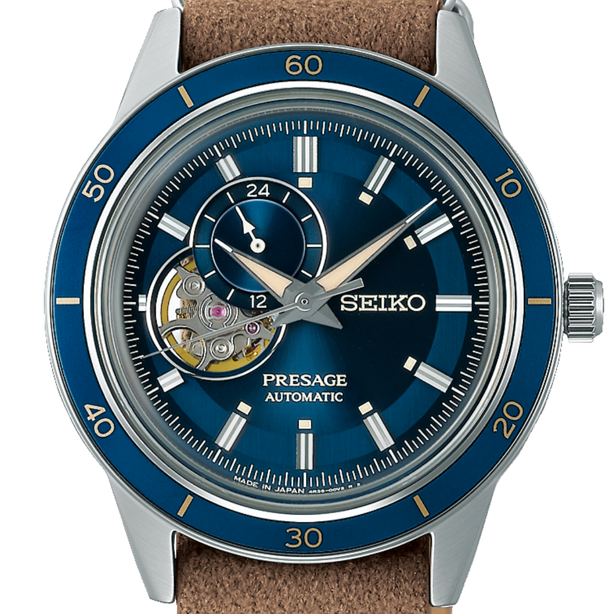 Seiko Presage Style60's SSA453J1 SSA453 Automatic Semi Skeleton Leather Strap Watch