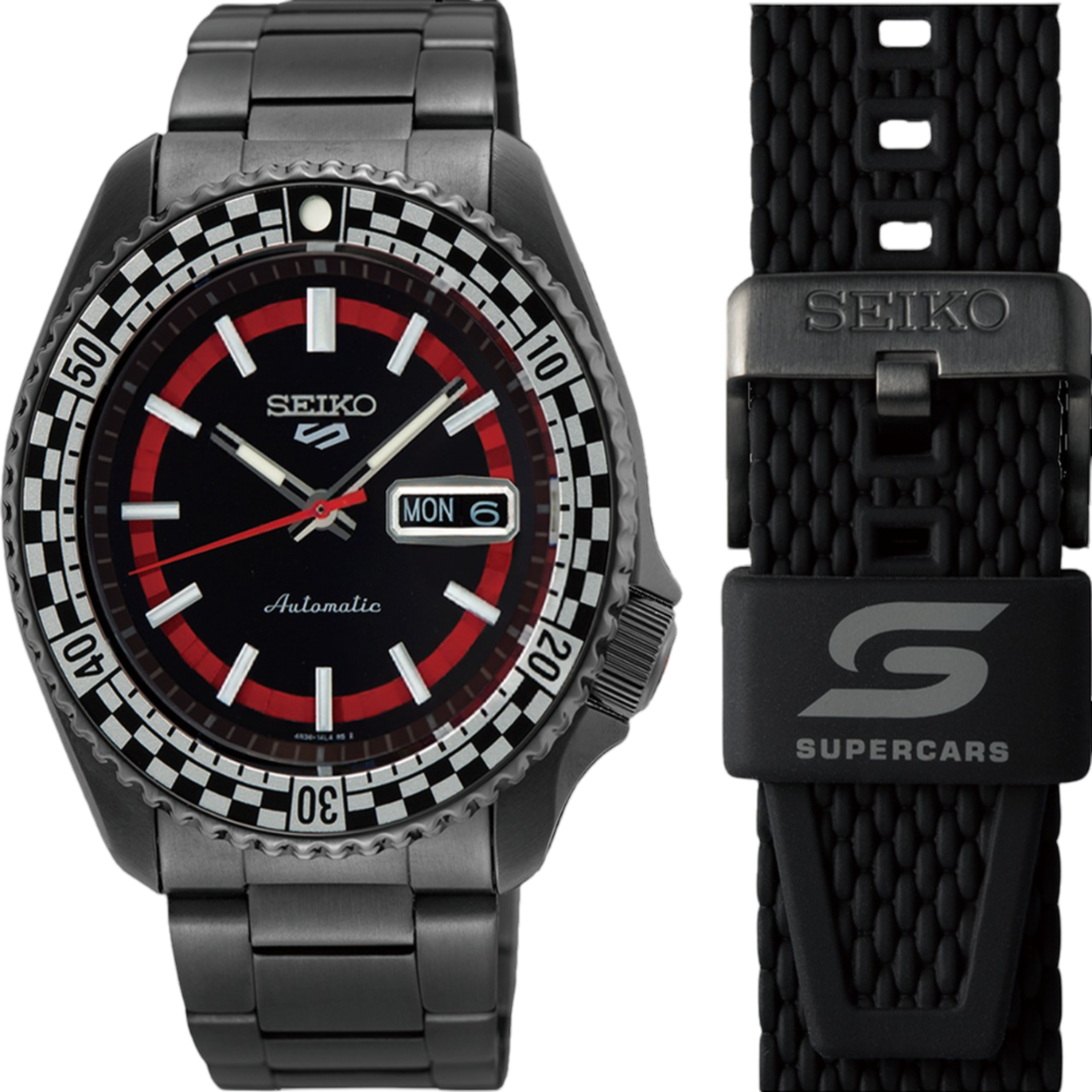 Seiko 5 Sports SRPL01K Black Checker Flag Supercars Limited Edition Automatic Watch