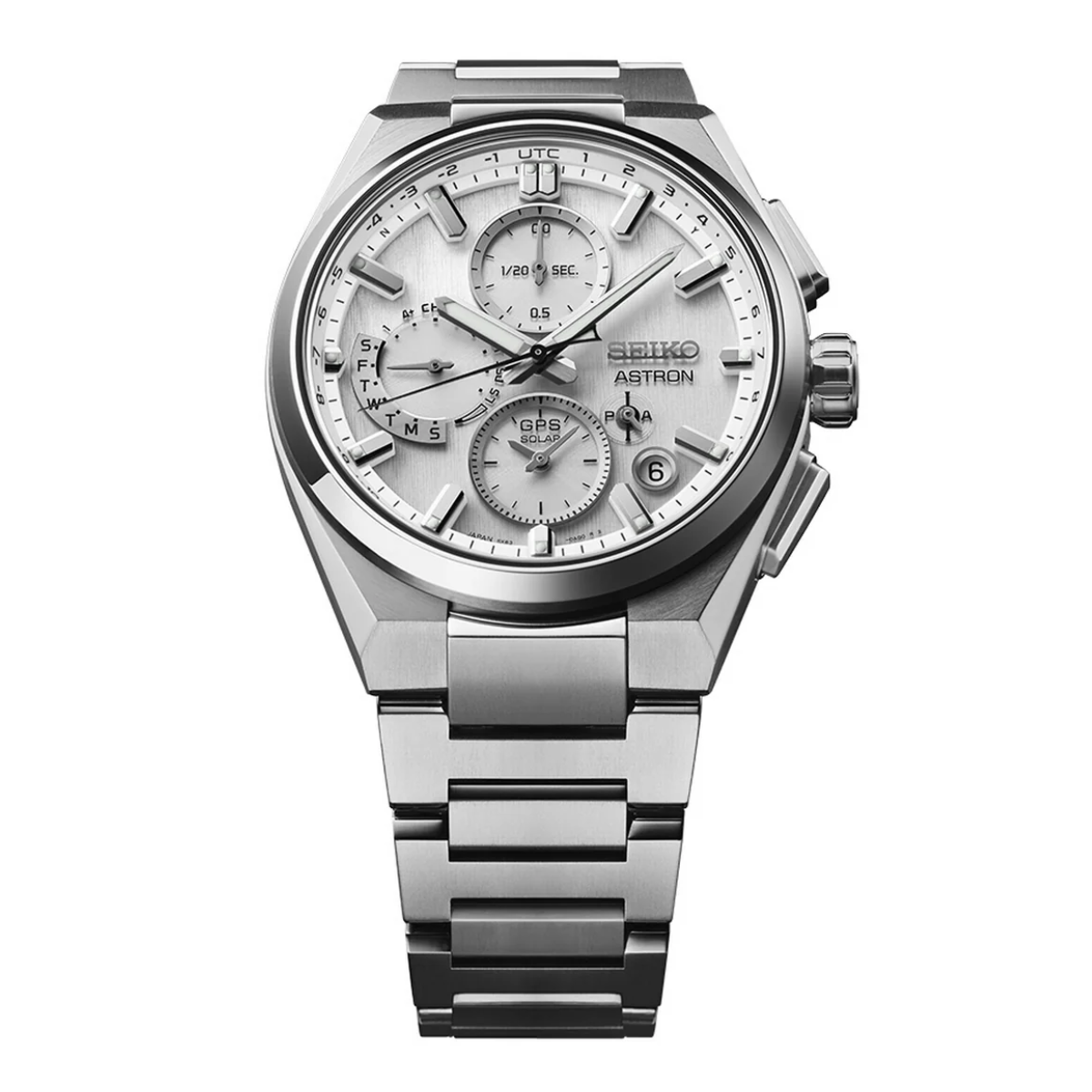 Seiko Astron GPS Dual Time Chronograph SSH159J1 SSH159 Solar Silver Dial Mens Watch