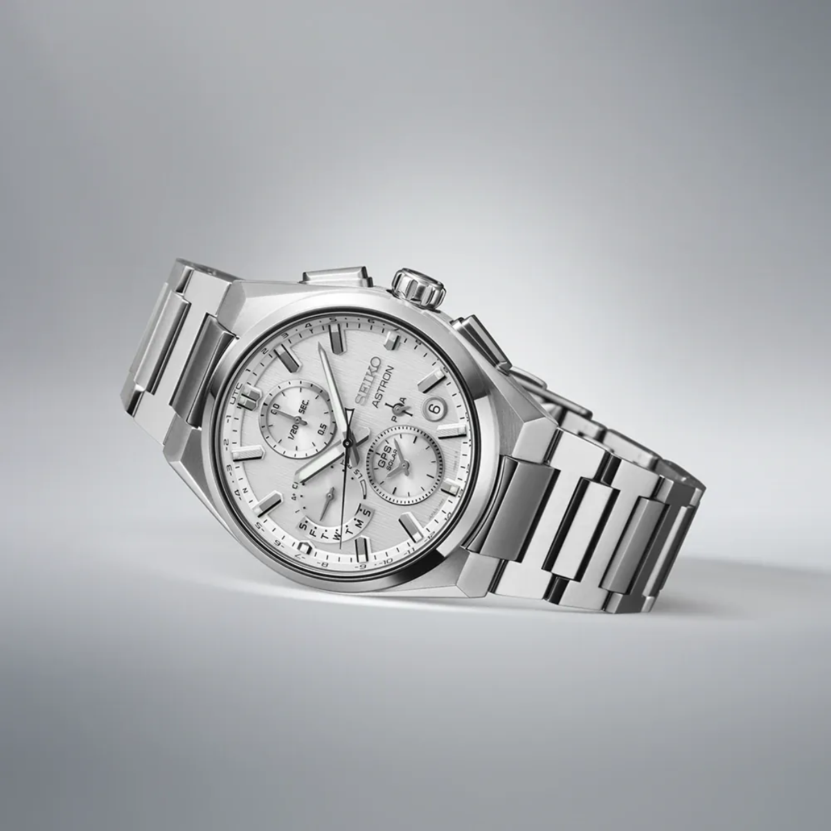 Seiko Astron GPS Dual Time Chronograph SSH159J1 SSH159 Solar Silver Dial Mens Watch