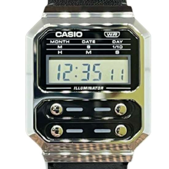 Casio Vintage A100WEL-1A A100WEL-1 A100WEL Digital Leather Watch