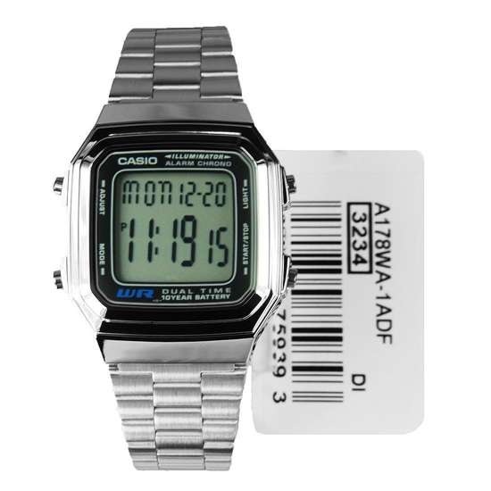 Casio Sports Mens Silver Tone Watch A178WA-1A A178W