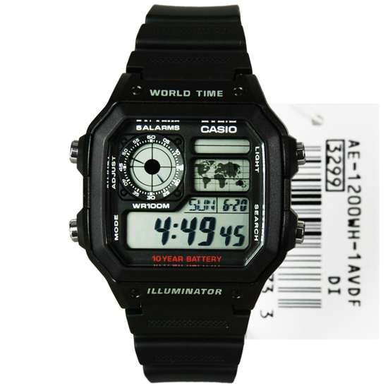Casio World Time Alarm Digital Watch AE-1200WH-1AV AE1200WH