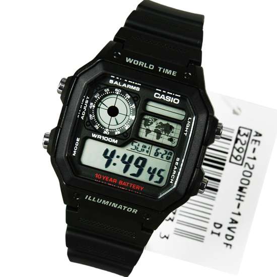 Casio World Time Alarm Digital Watch AE-1200WH-1AV AE1200WH