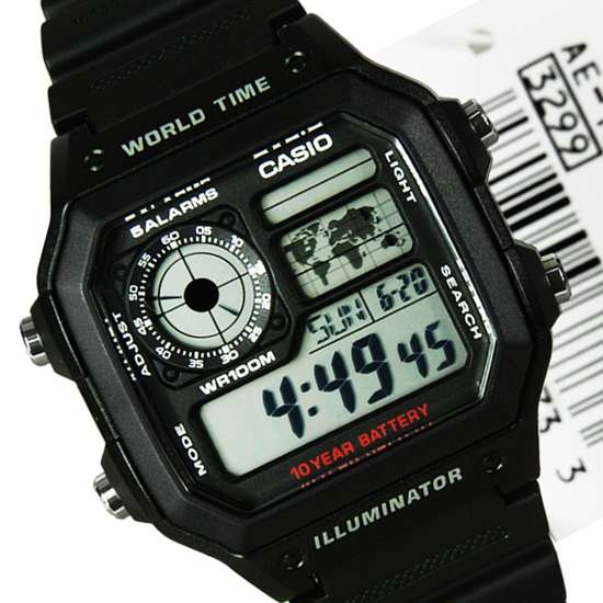 Casio World Time Alarm Digital Watch AE-1200WH-1AV AE1200WH