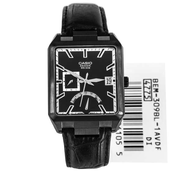 Casio Beside Retrograde Square Black Mens Watch BEM-309BL-1AV