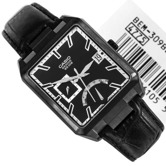 Casio Beside Retrograde Square Black Mens Watch BEM-309BL-1AV