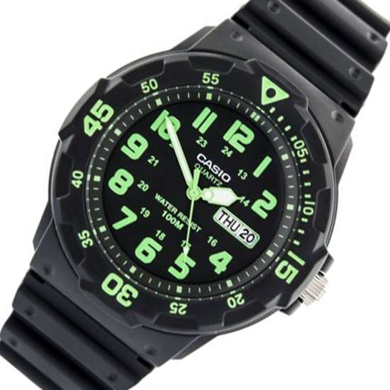 Casio Black Green Standard Analog Watch MRW-200H-3B MRW-200H-3BV