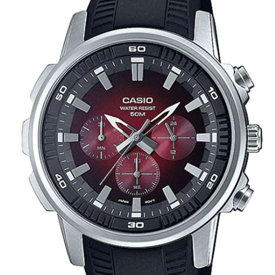 Casio Classic Red Chronograph MTP-E505-4A MTPE505-4 Rubber Watch