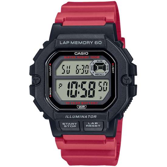 Casio Red Digital Lap Memory WS-1400H-4A WS1400H-4A Dual Time Watch