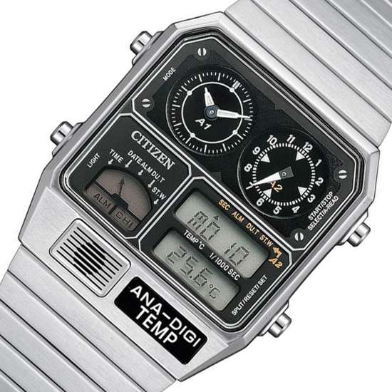 Citizen Analog Digital JG2101-78E TEMP Dual Time Rectangular Watch