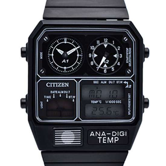 Citizen Analog Digital JG2105-93E Temperature Alarm Square Watch
