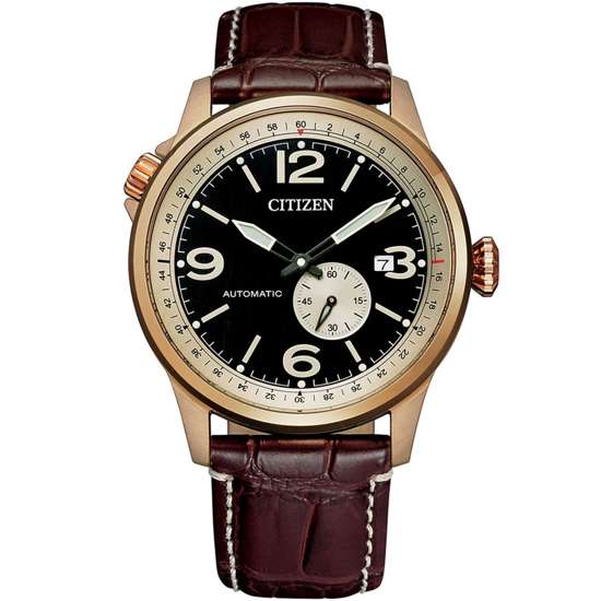 Citizen Automatic NJ0143-19E Leather Analog Mens Pilot Watch