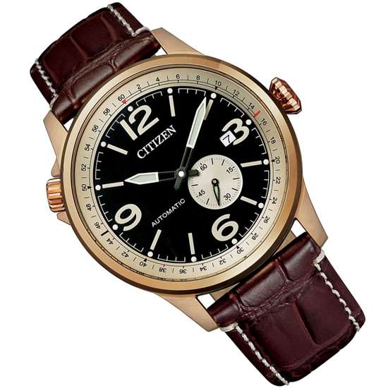 Citizen Automatic NJ0143-19E Leather Analog Mens Pilot Watch