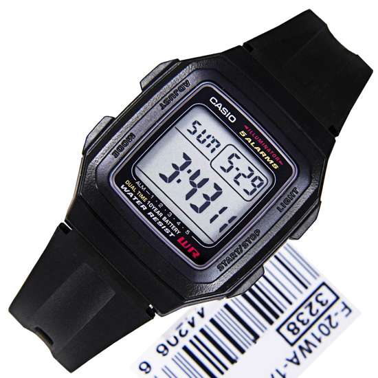 Casio Illuminator Dual Time 5 Alarm Mens Sport Watch F-201WA-1A