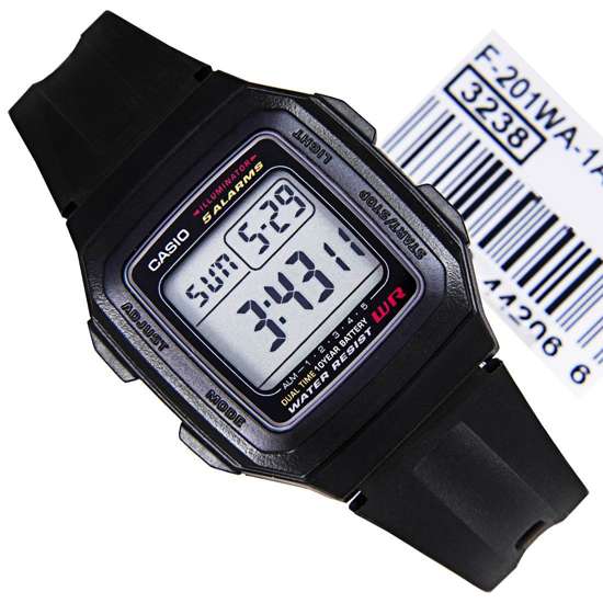 Casio Illuminator Dual Time 5 Alarm Mens Sport Watch F-201WA-1A